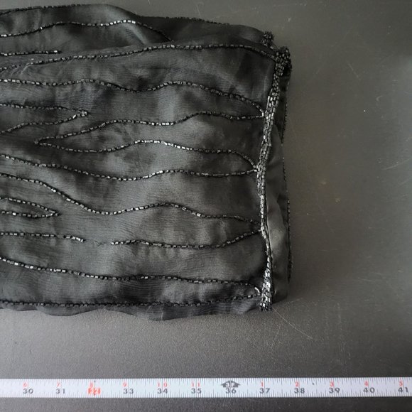 Vintage JMD Womens Black Beaded Short Sleeve Silk Midi Dress Size Small Glam - Picture 8 of 10